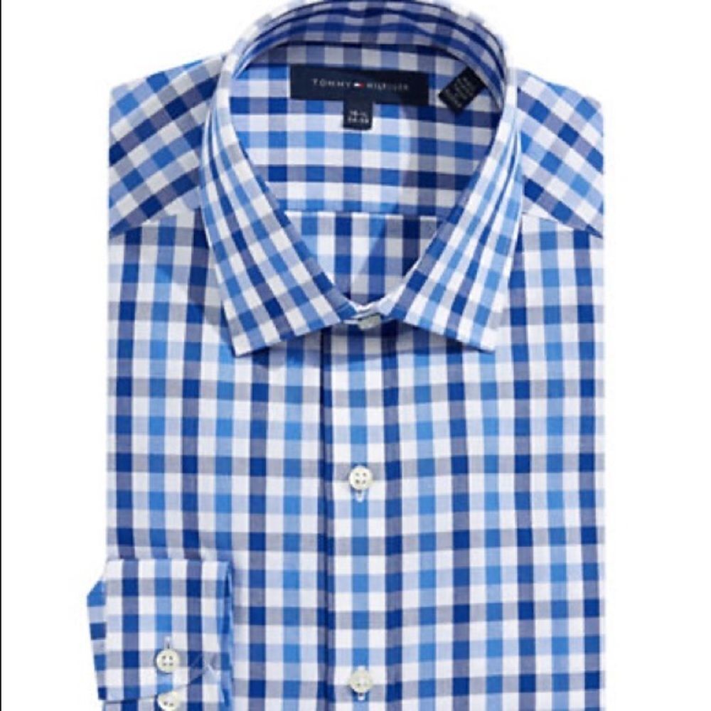 Tommy Hilfiger Gingham Check Dress Shirt-BLUE MULTI-15.5-34/35